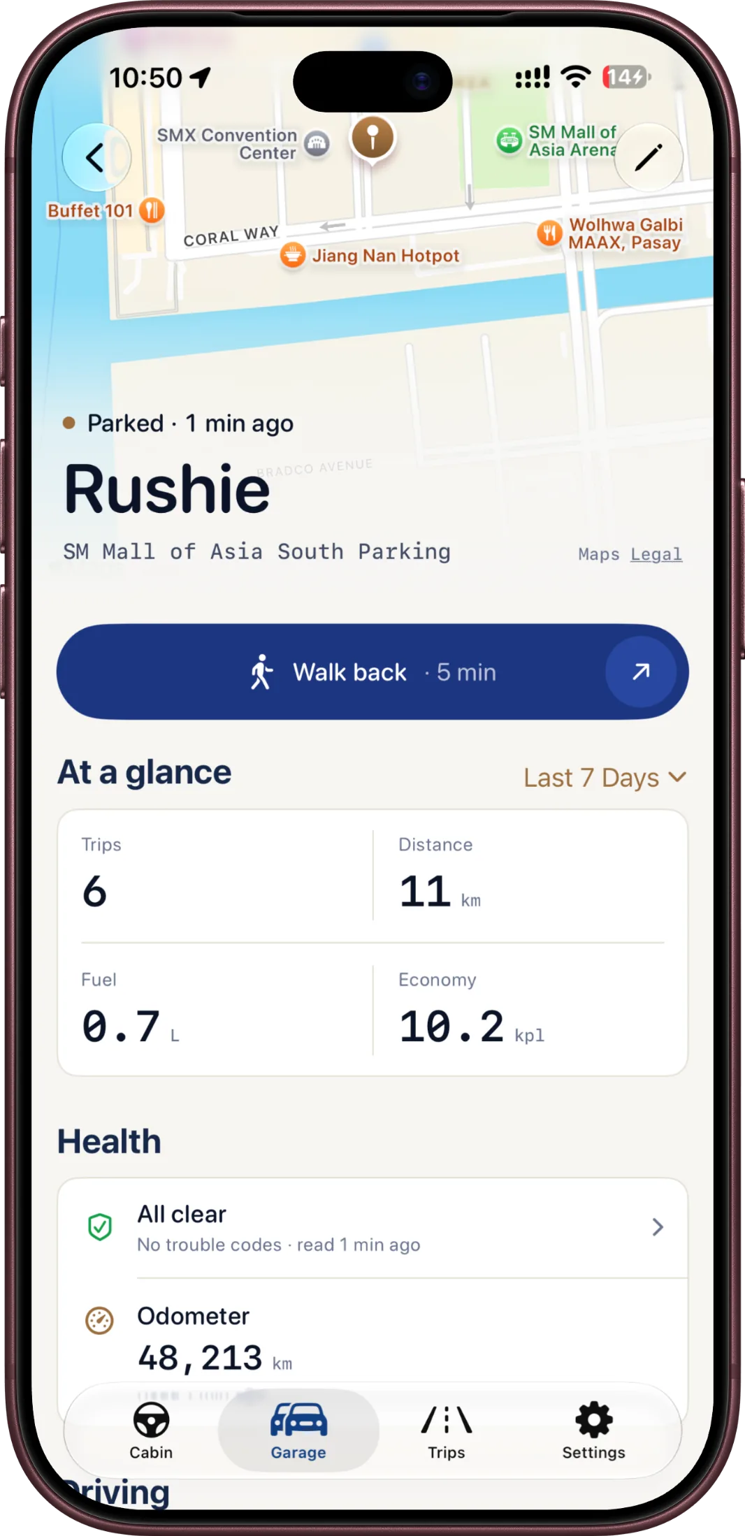 RevDash parked vehicle view